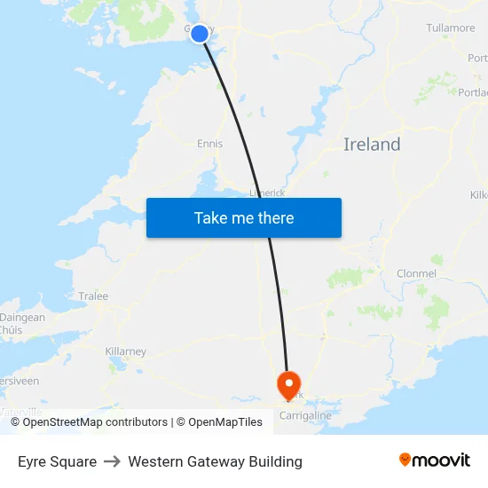 Eyre Square to Western Gateway Building map