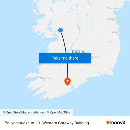 Ballynastuckaun to Western Gateway Building map