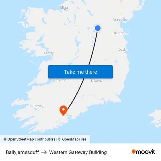 Ballyjamesduff to Western Gateway Building map