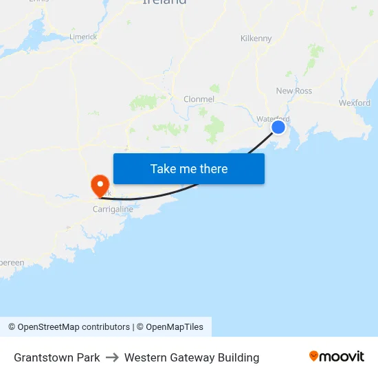 Grantstown Park to Western Gateway Building map