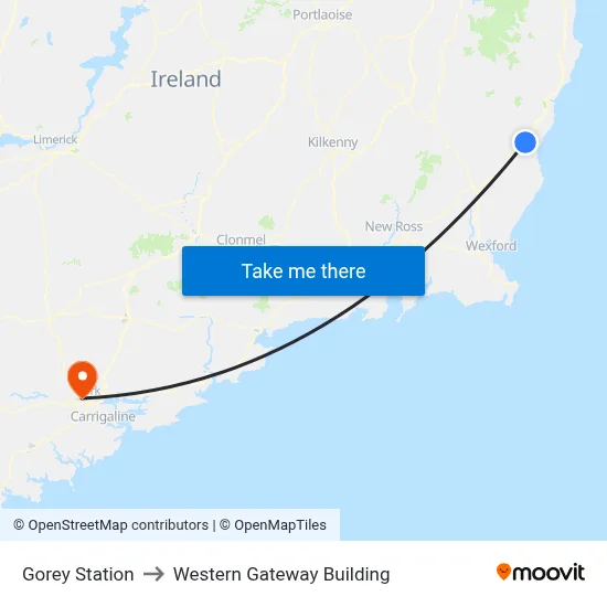 Gorey Station to Western Gateway Building map