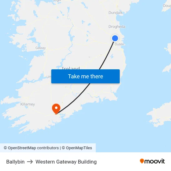 Ballybin to Western Gateway Building map