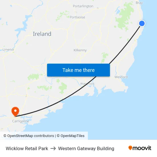 Wicklow Retail Park to Western Gateway Building map