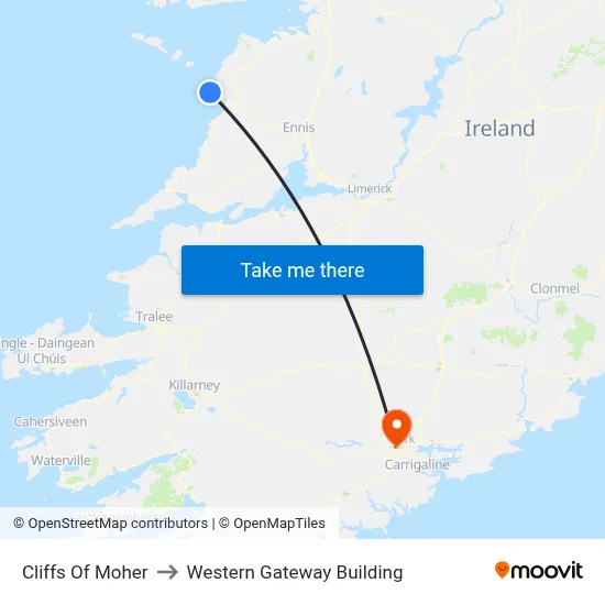 Cliffs Of Moher to Western Gateway Building map