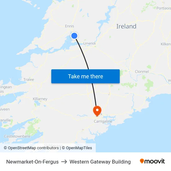 Newmarket-On-Fergus to Western Gateway Building map