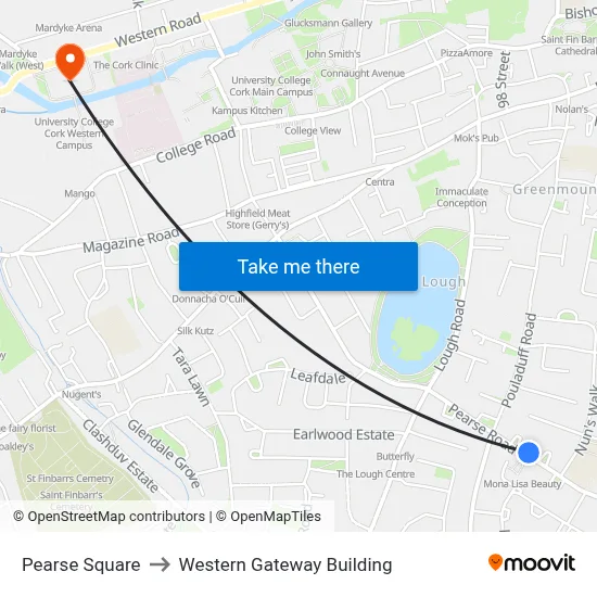 Pearse Square to Western Gateway Building map