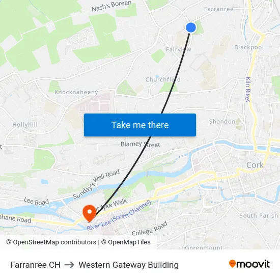 Farranree CH to Western Gateway Building map