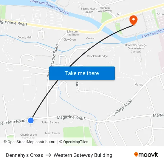 Dennehy's Cross to Western Gateway Building map