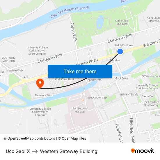 Ucc Gaol X to Western Gateway Building map