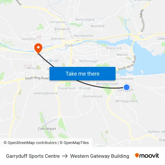 Garryduff Sports Centre to Western Gateway Building map
