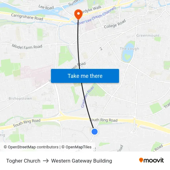 Togher Church to Western Gateway Building map