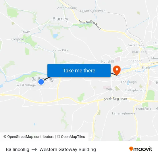 Ballincollig to Western Gateway Building map