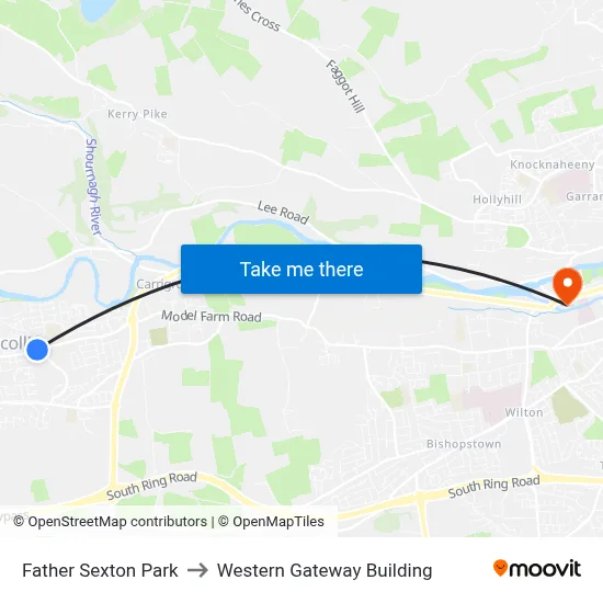 Father Sexton Park to Western Gateway Building map