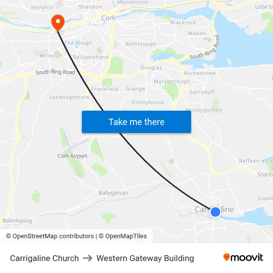 Carrigaline Church to Western Gateway Building map