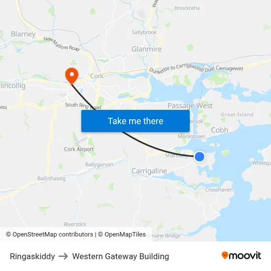 Ringaskiddy to Western Gateway Building map