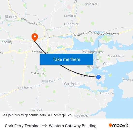 Cork Ferry Terminal to Western Gateway Building map