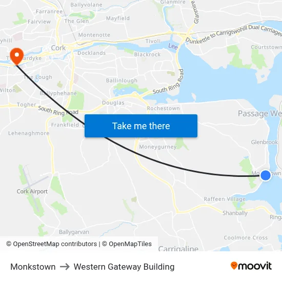 Monkstown to Western Gateway Building map