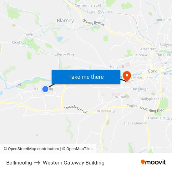 Ballincollig to Western Gateway Building map