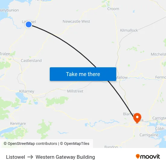 Listowel to Western Gateway Building map