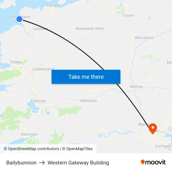 Ballybunnion to Western Gateway Building map