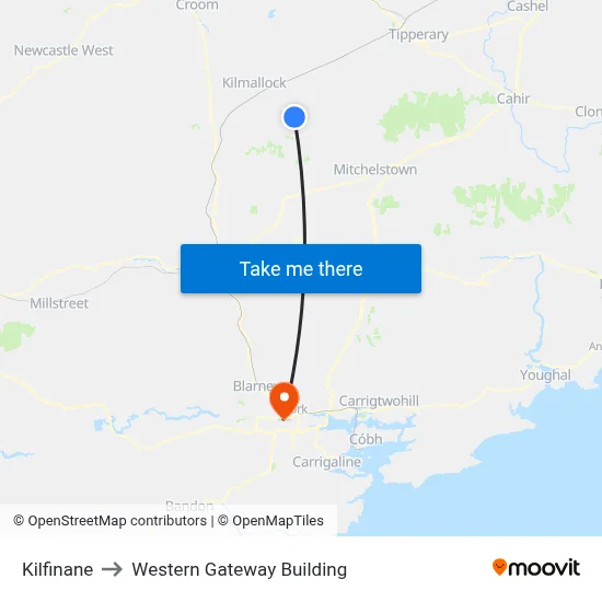 Kilfinane to Western Gateway Building map