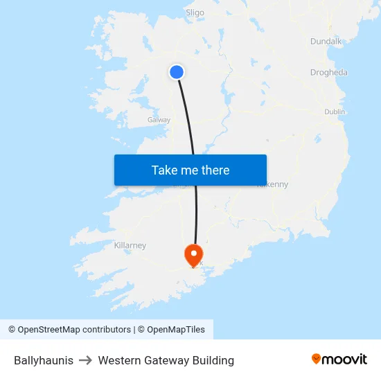 Ballyhaunis to Western Gateway Building map