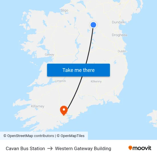 Cavan Bus Station to Western Gateway Building map