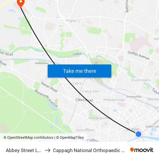 Abbey Street Lower to Cappagh National Orthopaedic Hospital map