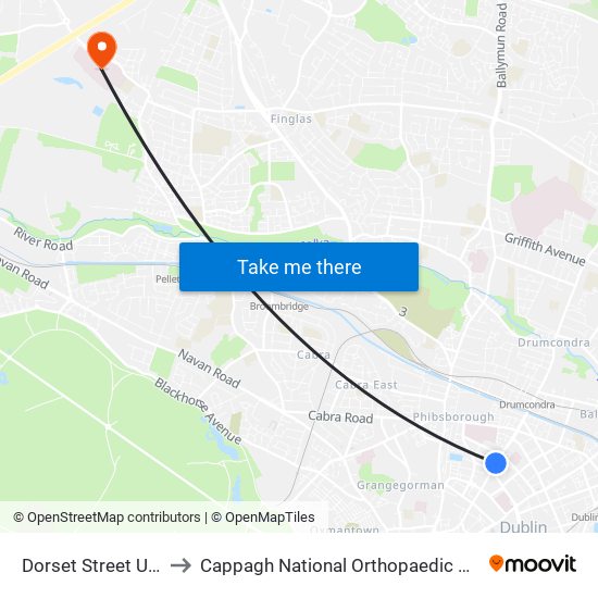 Dorset Street Upper to Cappagh National Orthopaedic Hospital map