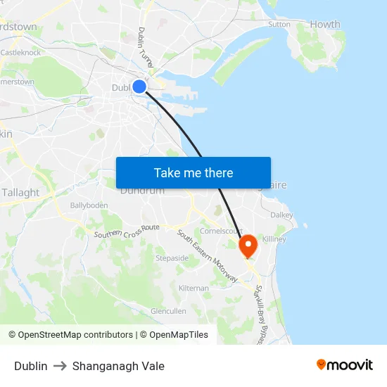 Dublin to Shanganagh Vale map