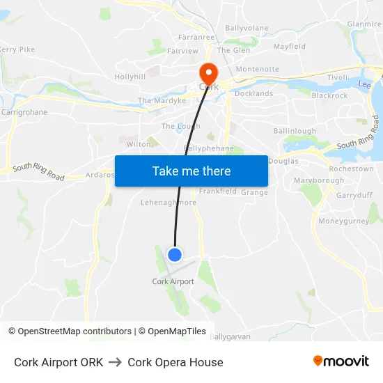 Cork Airport ORK to Cork Opera House map