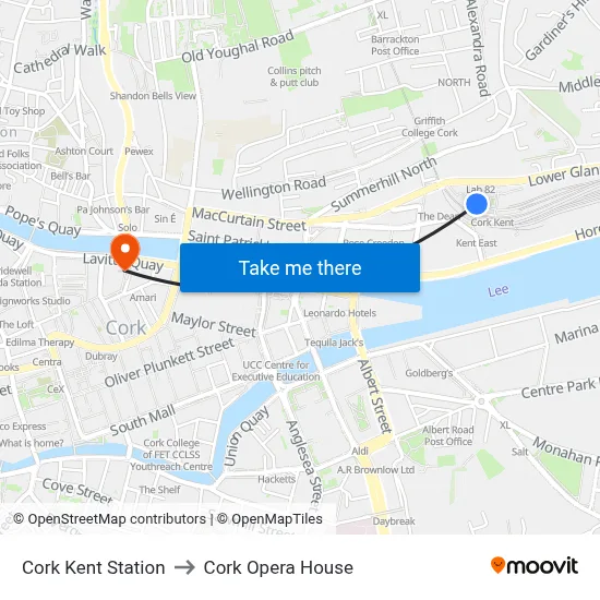 Cork Kent Station to Cork Opera House map