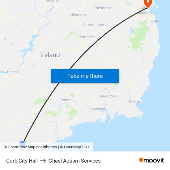 Cork City Hall to Gheel Autism Services map