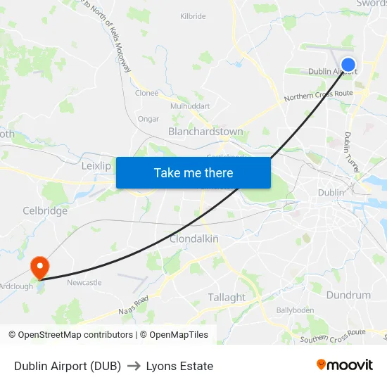 Dublin Airport (DUB) to Lyons Estate map