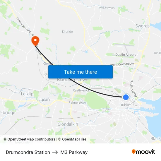 Drumcondra Station to M3 Parkway map