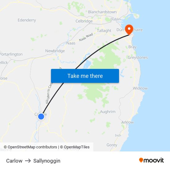Carlow to Sallynoggin map