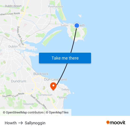 Howth to Sallynoggin map