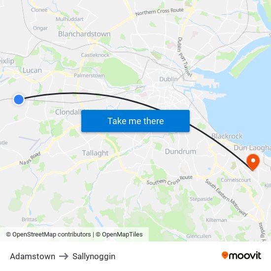 Adamstown to Sallynoggin map