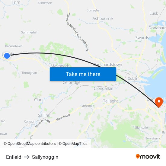 Enfield to Sallynoggin map