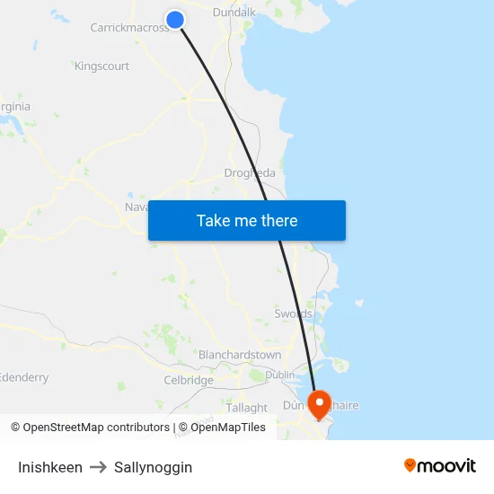 Inishkeen to Sallynoggin map