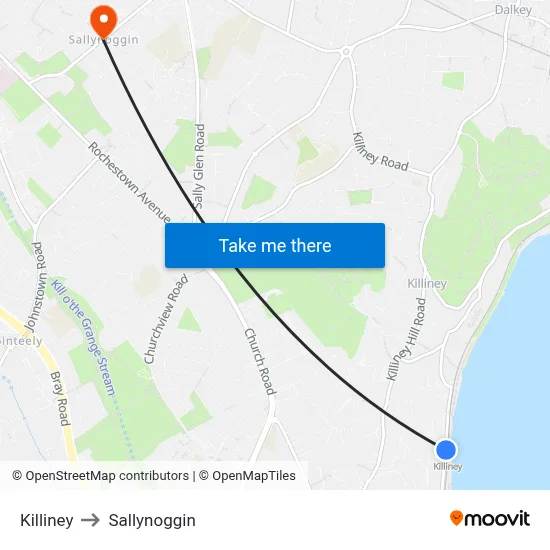 Killiney to Sallynoggin map
