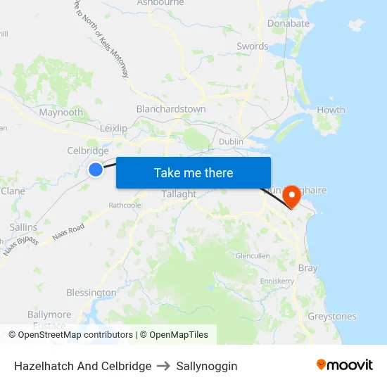 Hazelhatch And Celbridge to Sallynoggin map