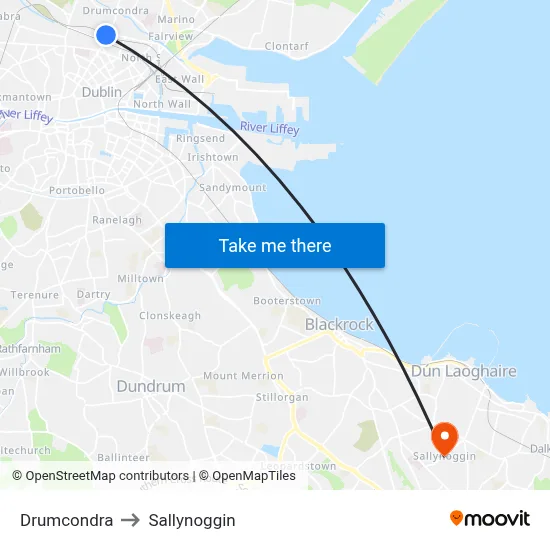Drumcondra to Sallynoggin map