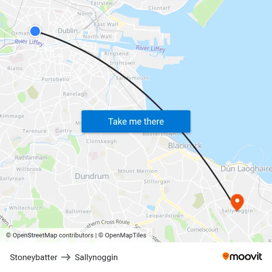Stoneybatter to Sallynoggin map