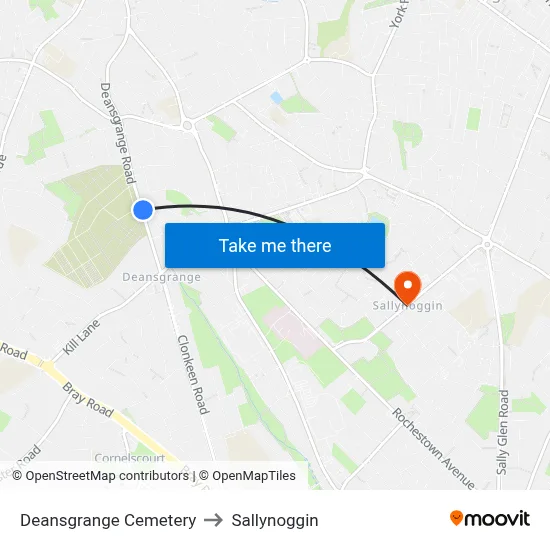 Deansgrange Cemetery to Sallynoggin map