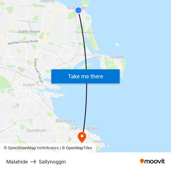 Malahide to Sallynoggin map