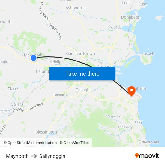 Maynooth to Sallynoggin map