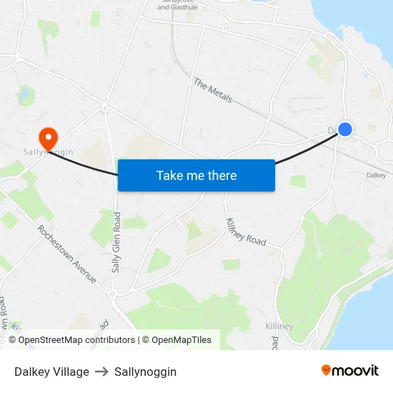 Dalkey Village to Sallynoggin map