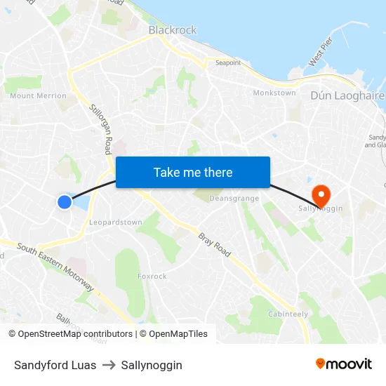 Sandyford Luas to Sallynoggin map