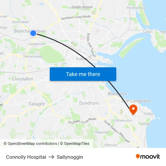 Connolly Hospital to Sallynoggin map